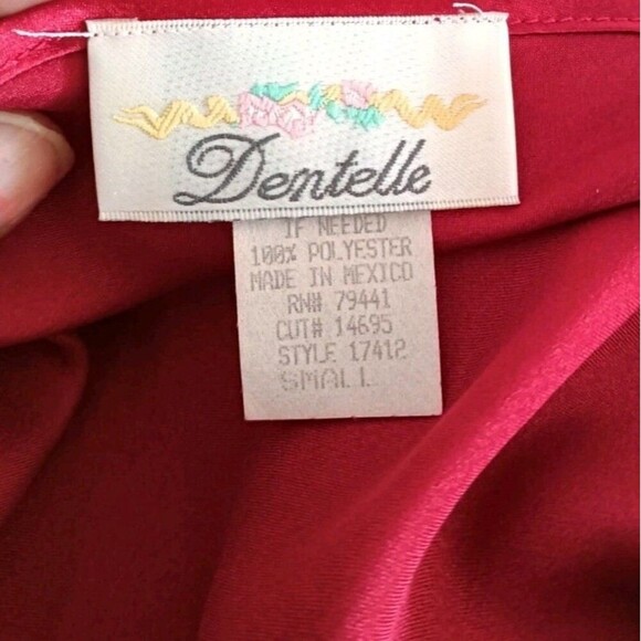 Dentelle Vintage Satin Slip Dress Gown Size Small Red Floral Embroidered 70s 80s - Picture 3 of 7